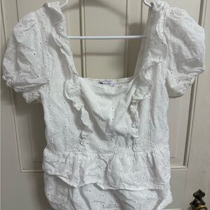 White Ruffled Women's Top